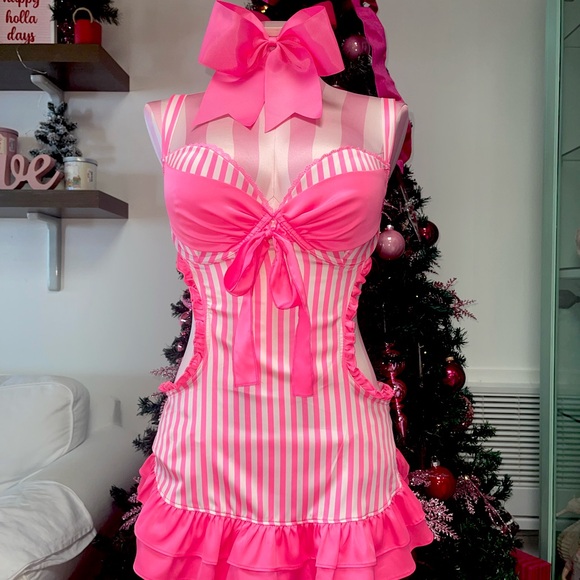 Victoria’s Secret Classic Candy Stripe 2 Pc Apron French Maid Boudoir Set - Picture 8 of 15